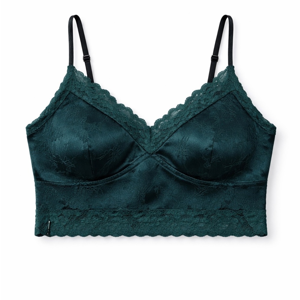 SHEIN Lace Trim Satin Cami Dark Green Women’s XS Feminine Top